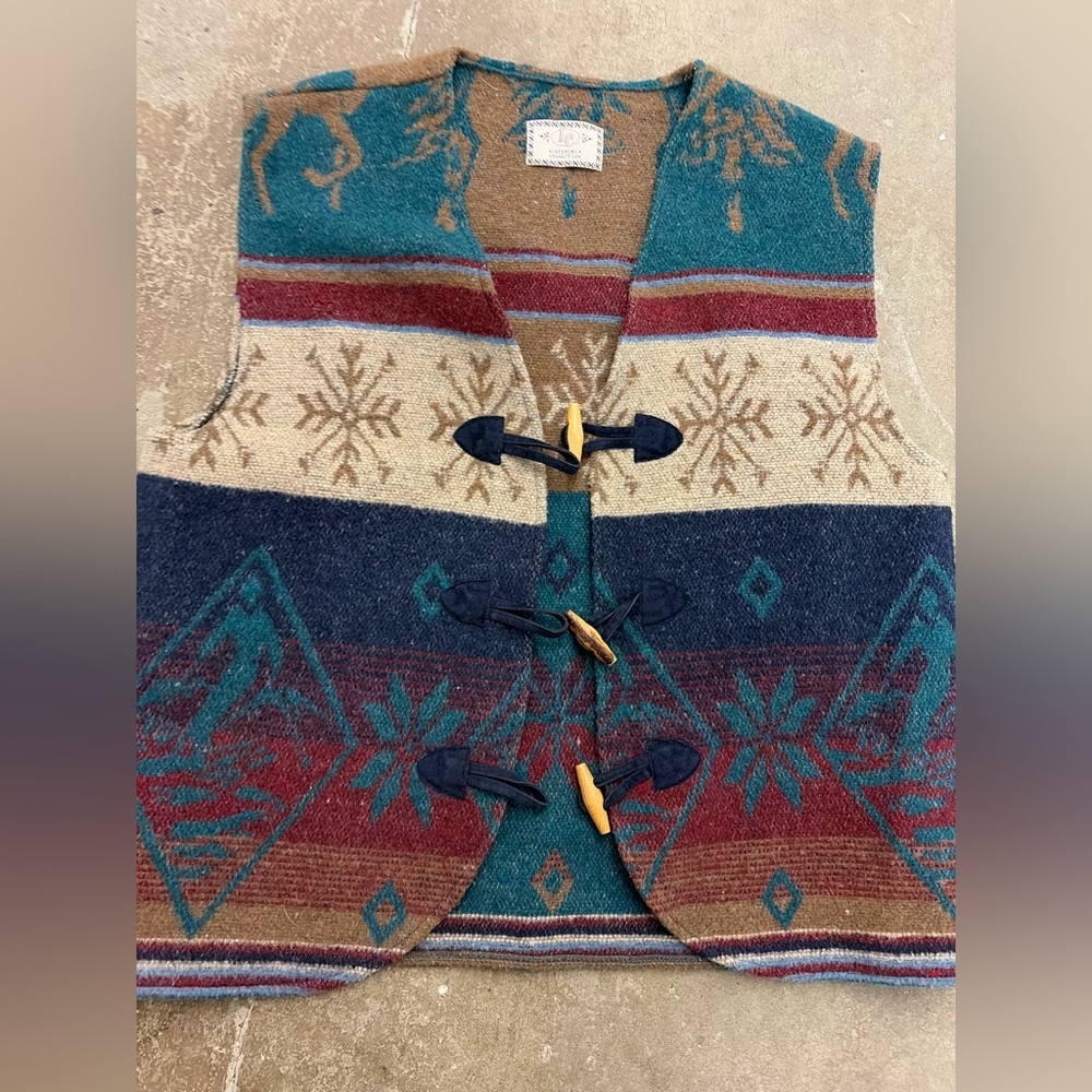 Wool blend toggle Teal and‎ Brown Cardigan Vest